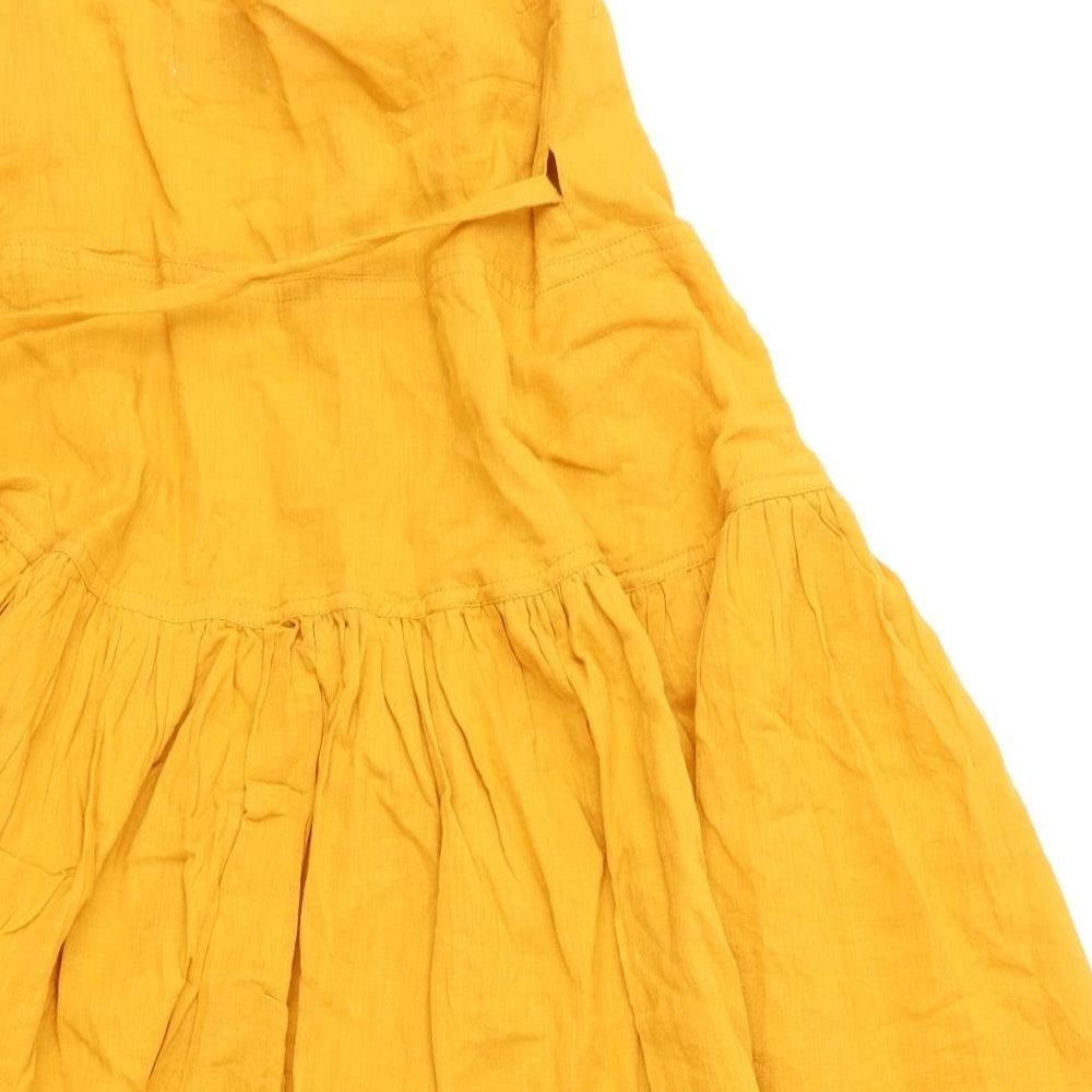 ASOS Womens Yellow 100% Cotton Wrap Dress Size 10 V-Neck Tie