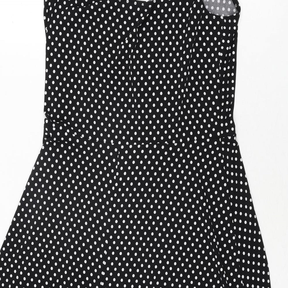 Tiana B Womens Black Polka Dot Polyester A-Line Size 12 V-Neck Pullover