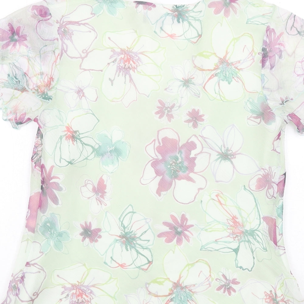 Mandy Marsh Womens Green Floral Polyester Basic Blouse Size 12 V-Neck