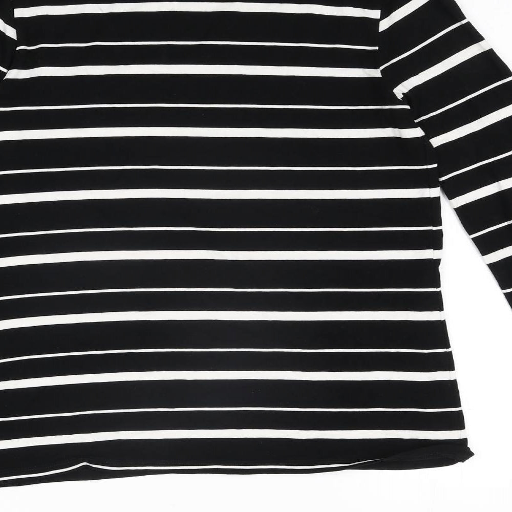 Warehouse Womens Black Striped Viscose Basic Blouse Size 8 Mock Neck