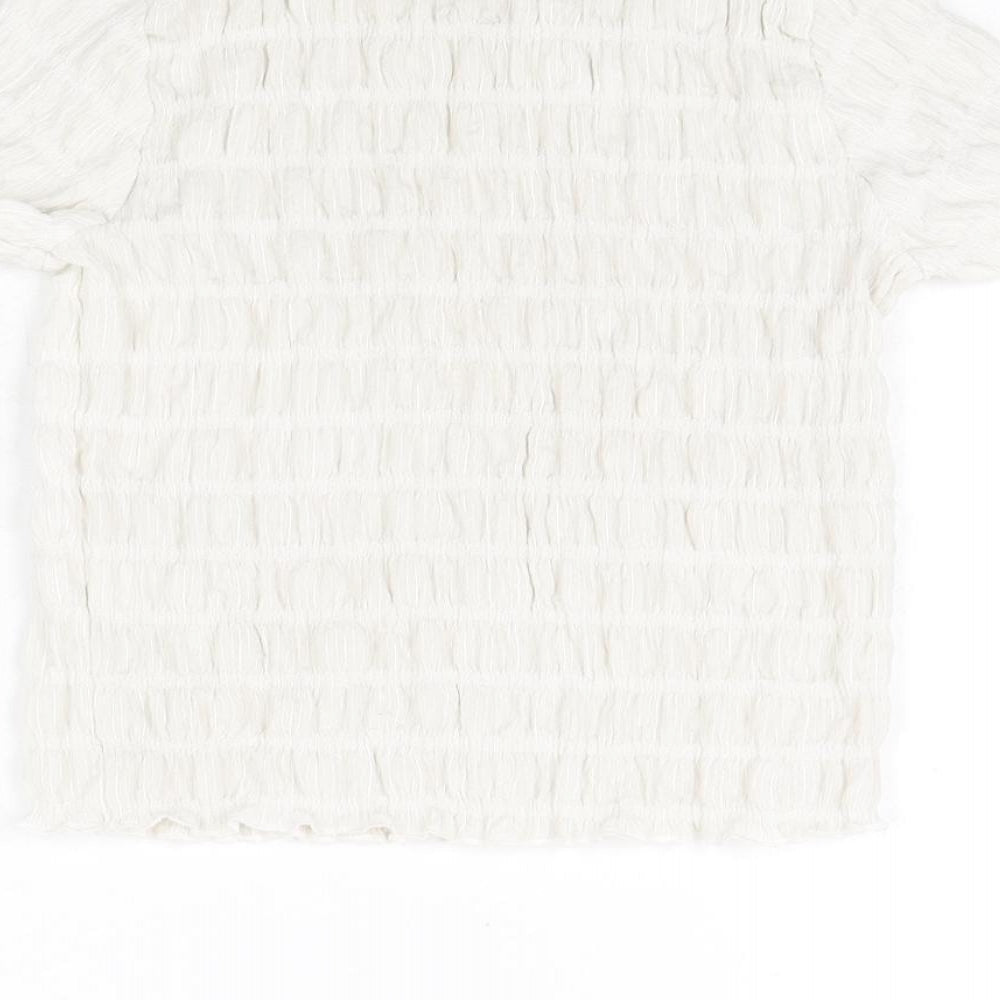 NEXT Girls White Polyester Basic Blouse Size 8 Years Round Neck Pullover - Rouched
