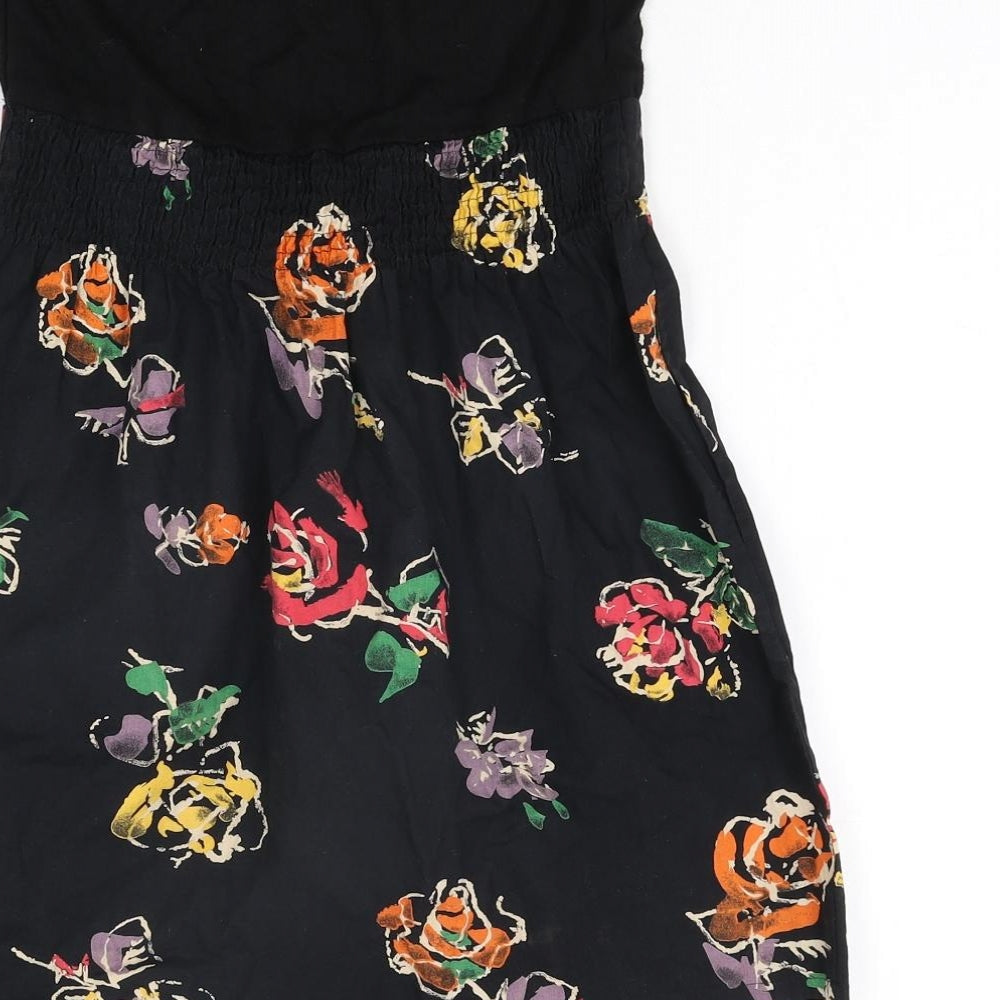 ASOS Womens Black Geometric Viscose A-Line Size 10 Sweetheart Pullover - Floral Print