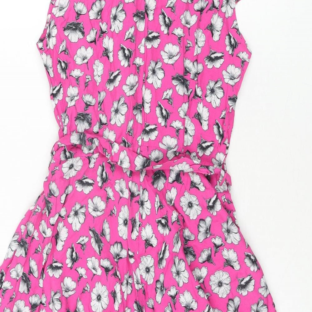 Wallis Womens Pink Viscose Fit & Flare Size 12 Round Neck Zip - Belted