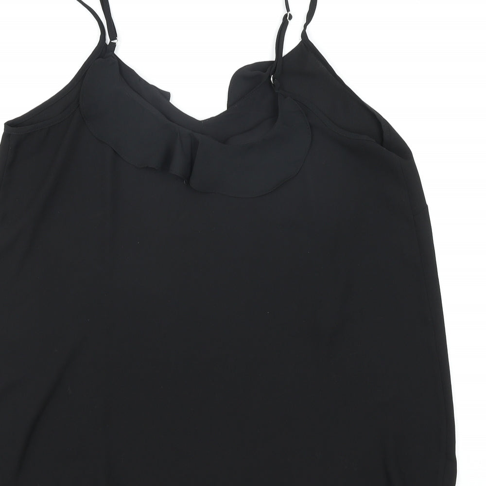 Wallis Womens Black Polyester Basic Blouse Size 12 V-Neck - Frill