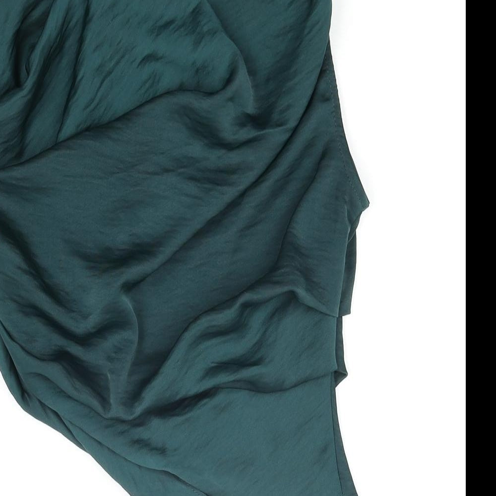 ASOS Womens Green Polyester Basic Blouse Size 8 One Shoulder - Rouched