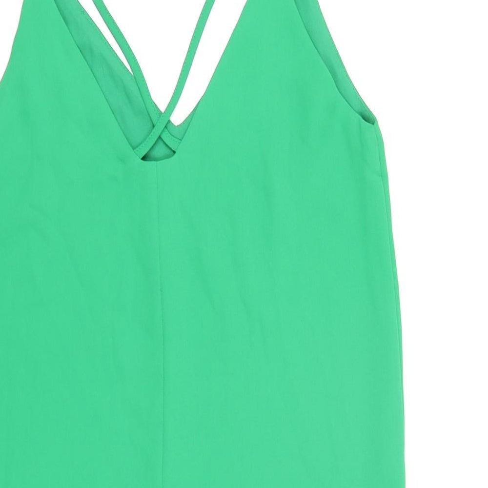 Topshop Womens Green Polyester Mini Size 8 V-Neck Pullover