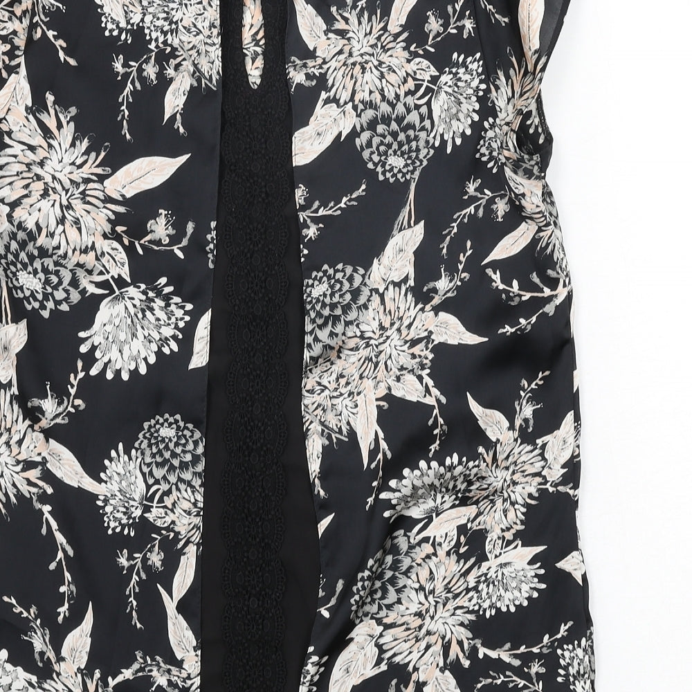 Dorothy Perkins Womens Black Floral Polyester Basic Blouse Size 12 Round Neck - Lace Detail