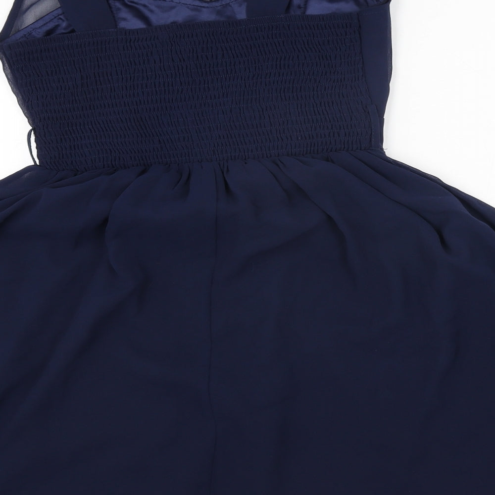 Showcase Womens Blue Polyester Fit & Flare Size 10 Round Neck Pullover - Pleated Bodice
