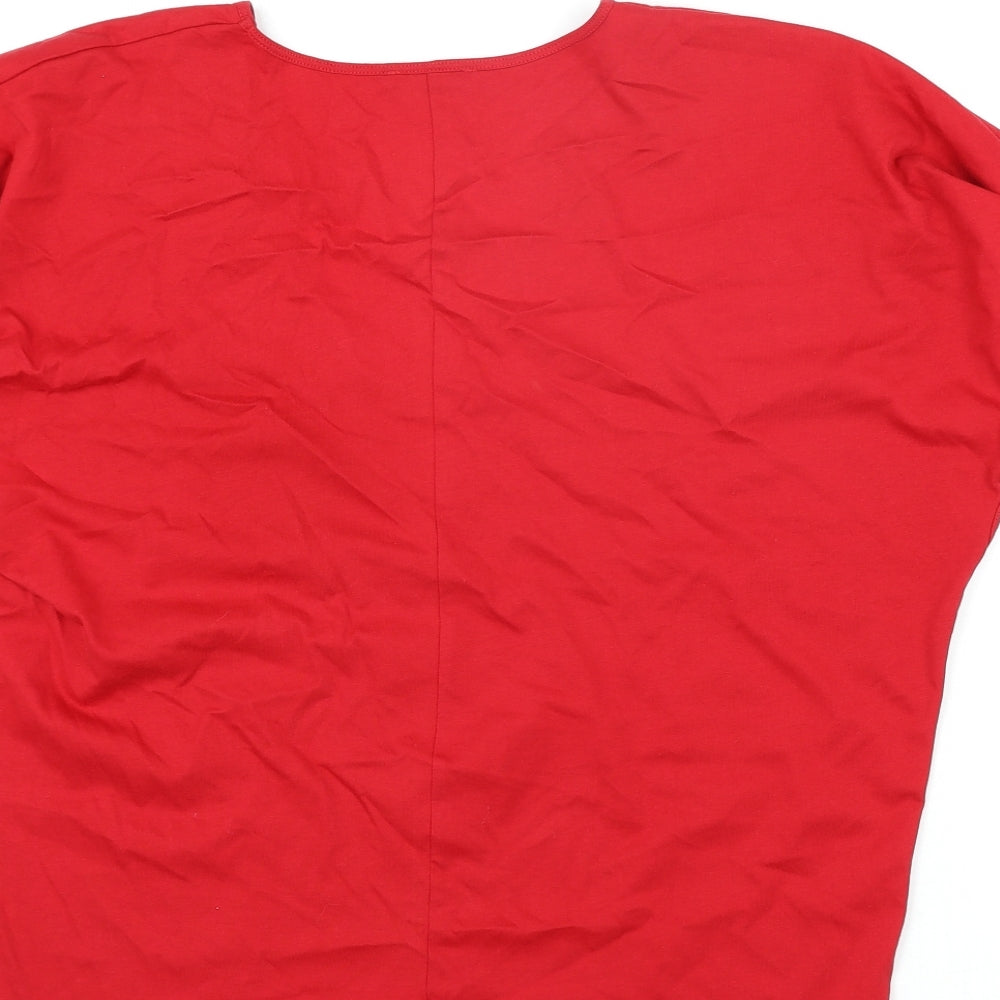 Zara Womens Red Polyester Basic T-Shirt Size M V-Neck