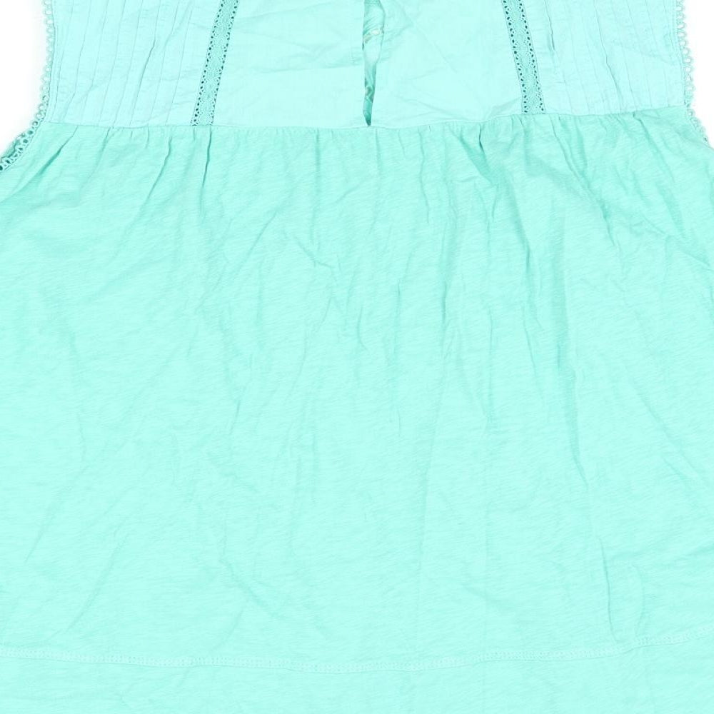 Per Una Womens Green Cotton Basic Blouse Size 12 Round Neck - Embroidered Frill