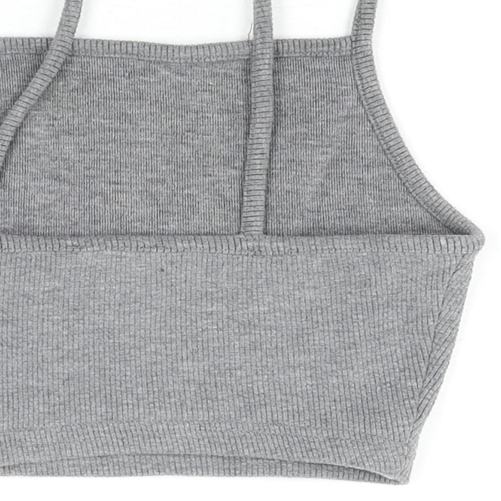Topshop Womens Grey Polyester Cropped Tank Size 6 Square Neck - Ribbed