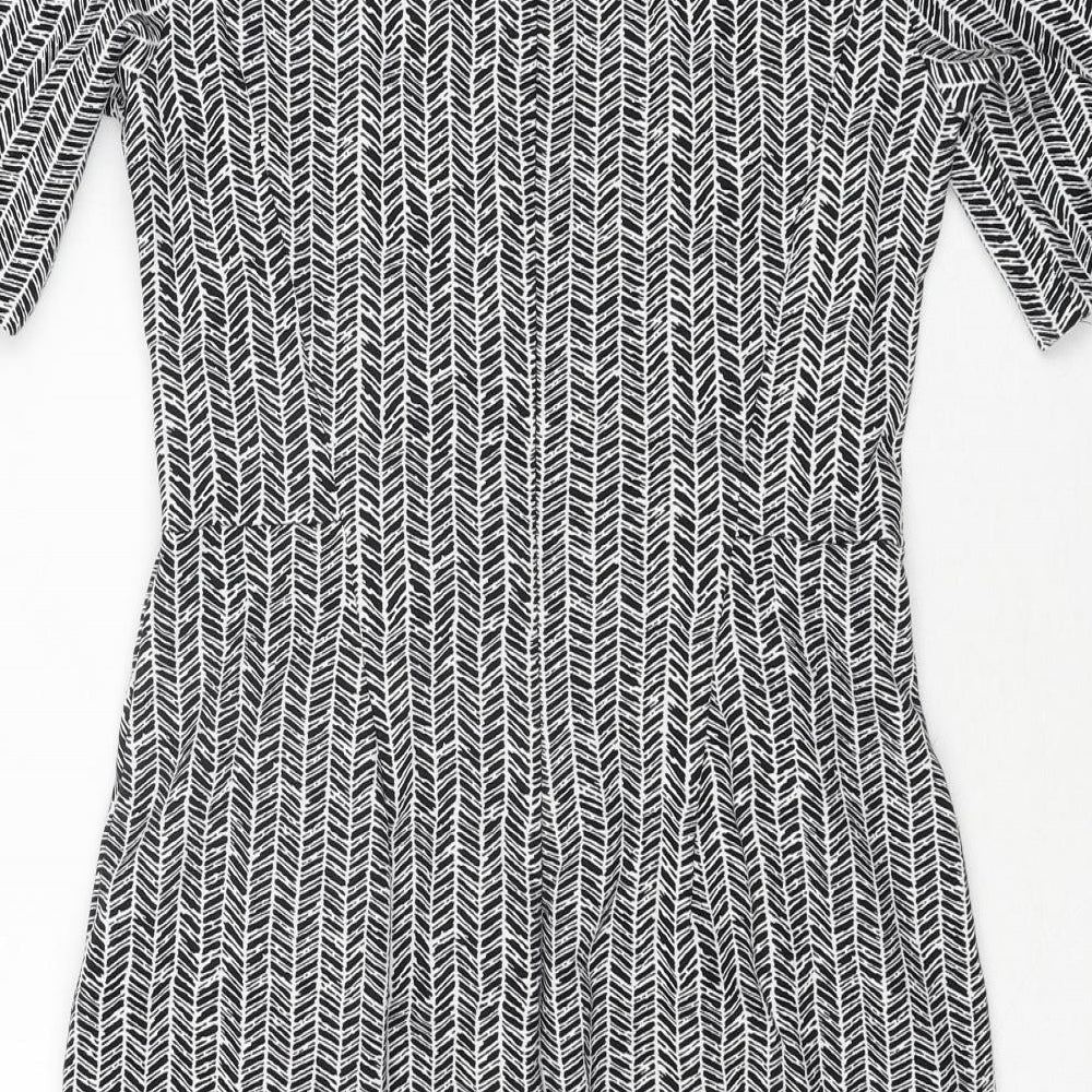 Lands' End Womens Black Herringbone Viscose Bodycon Size 4 Round Neck Zip