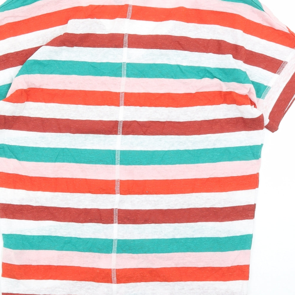 Marks and Spencer Womens Multicoloured Striped Flax Basic T-Shirt Size 8 V-Neck