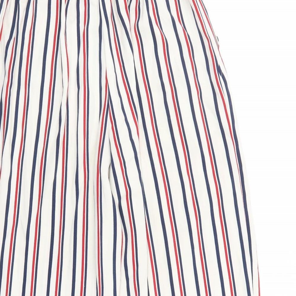 Zara Womens Ivory Striped Polyester Cropped Trousers Size S L22 in Regular - Elasticated Waist Pockets