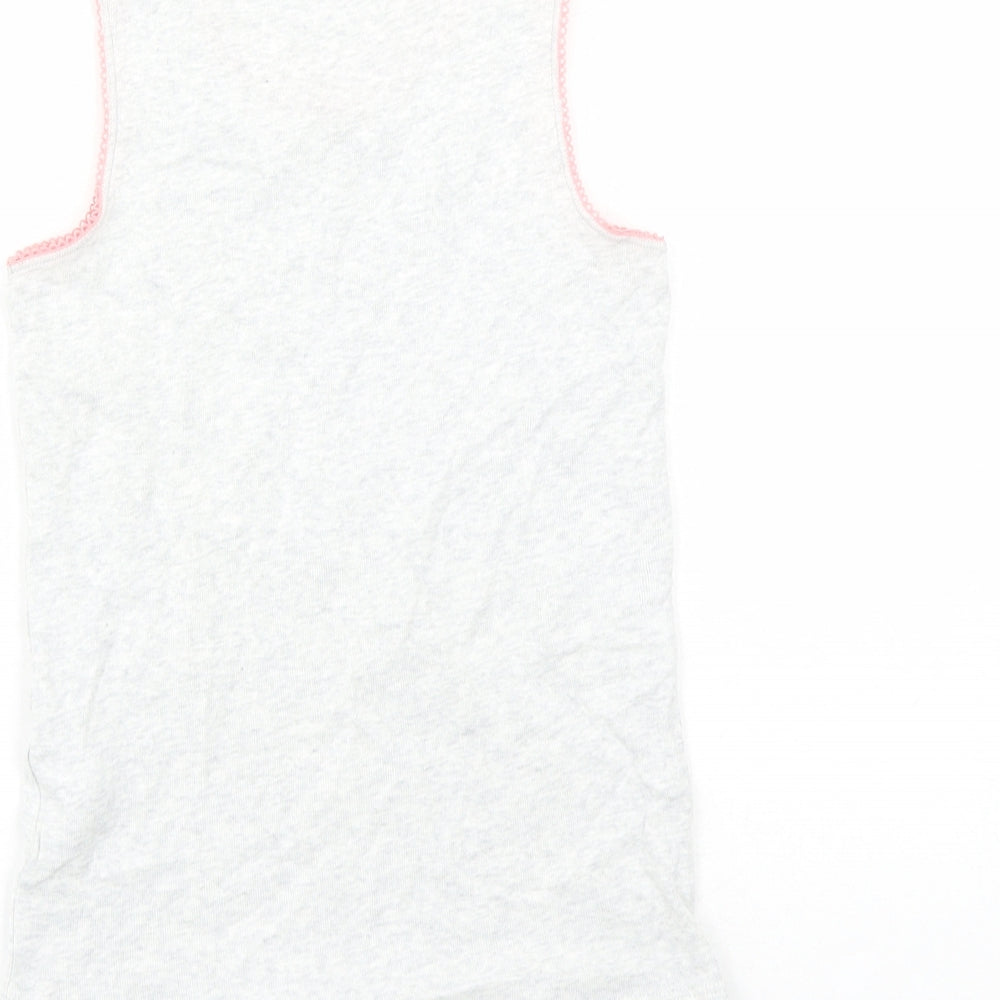 Marks & Spencer Girls Grey Cotton Basic Tank Size 6-7 Years Round Neck Pullover