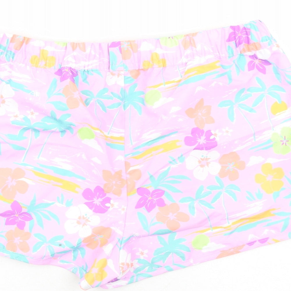 Marks & Spencer Boys Purple Floral Polyester Sweat Shorts Size 11-12 Years Regular Drawstring - Elasticated Waist Inside Leg 3 Inches