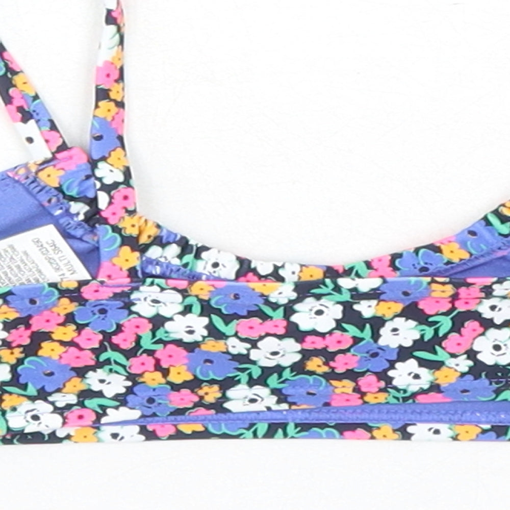 Marks & Spencer Girls Black Floral Polyamide Cropped Tank Size 8-9 Years Round Neck Pullover - Bikini Top