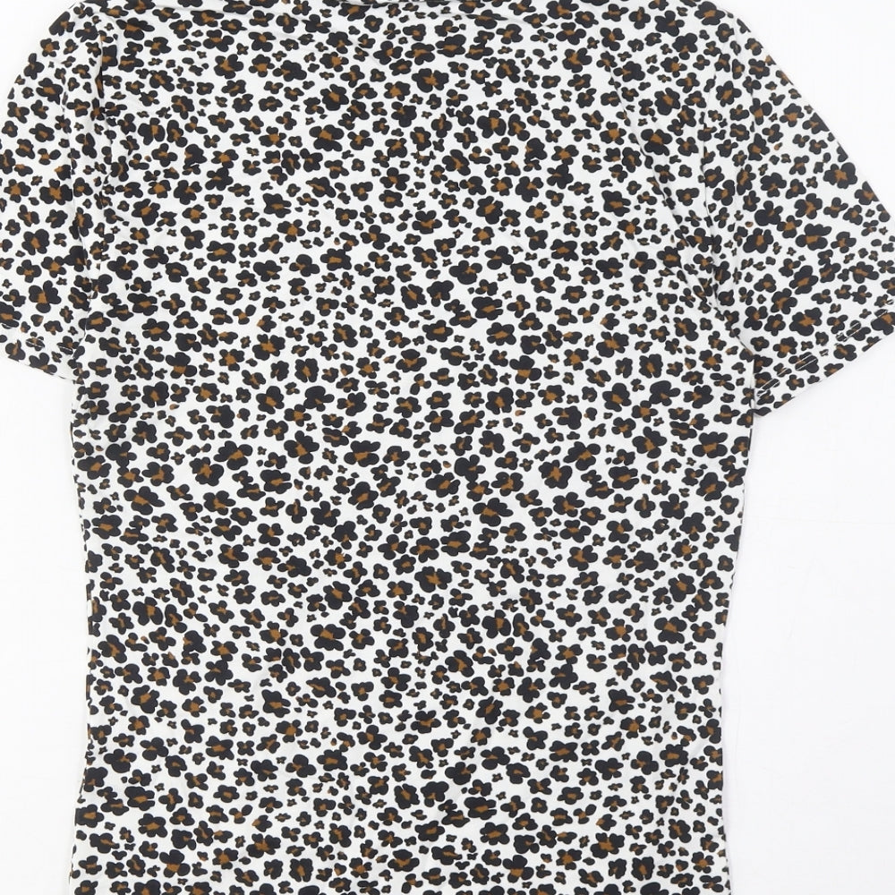 Marks and Spencer Womens Brown Animal Print Cotton Basic T-Shirt Size 6 Crew Neck