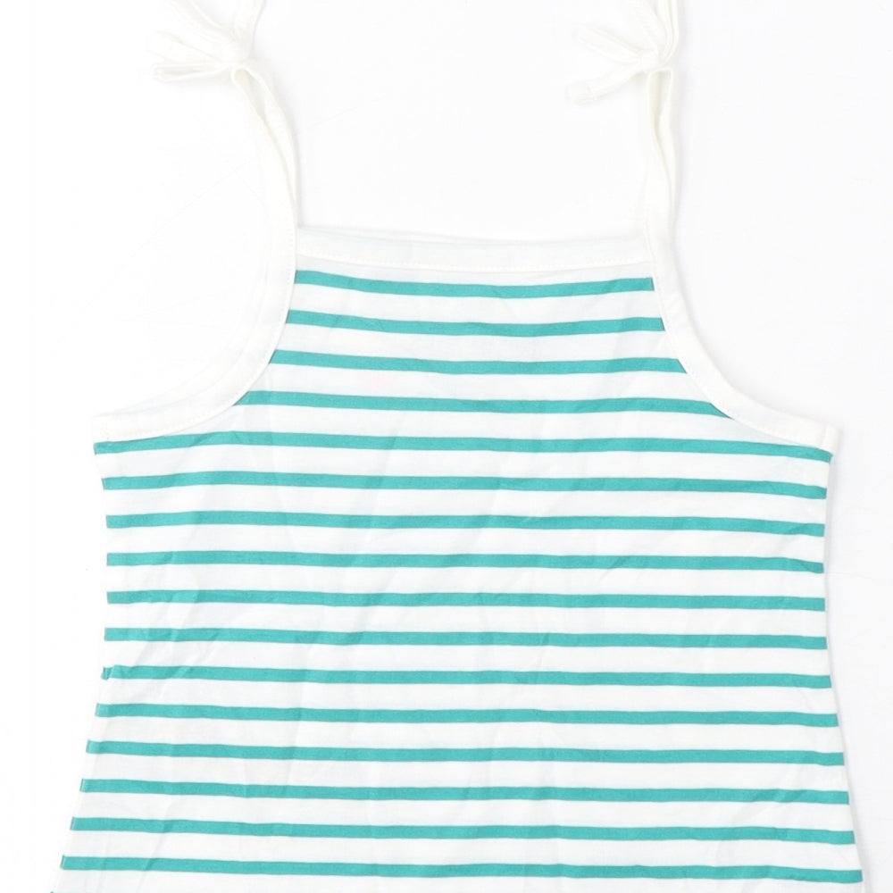 Marks and Spencer Girls Green Striped Cotton Cropped Tank Size 2-3 Years Square Neck Pullover - Embroidered, Heart