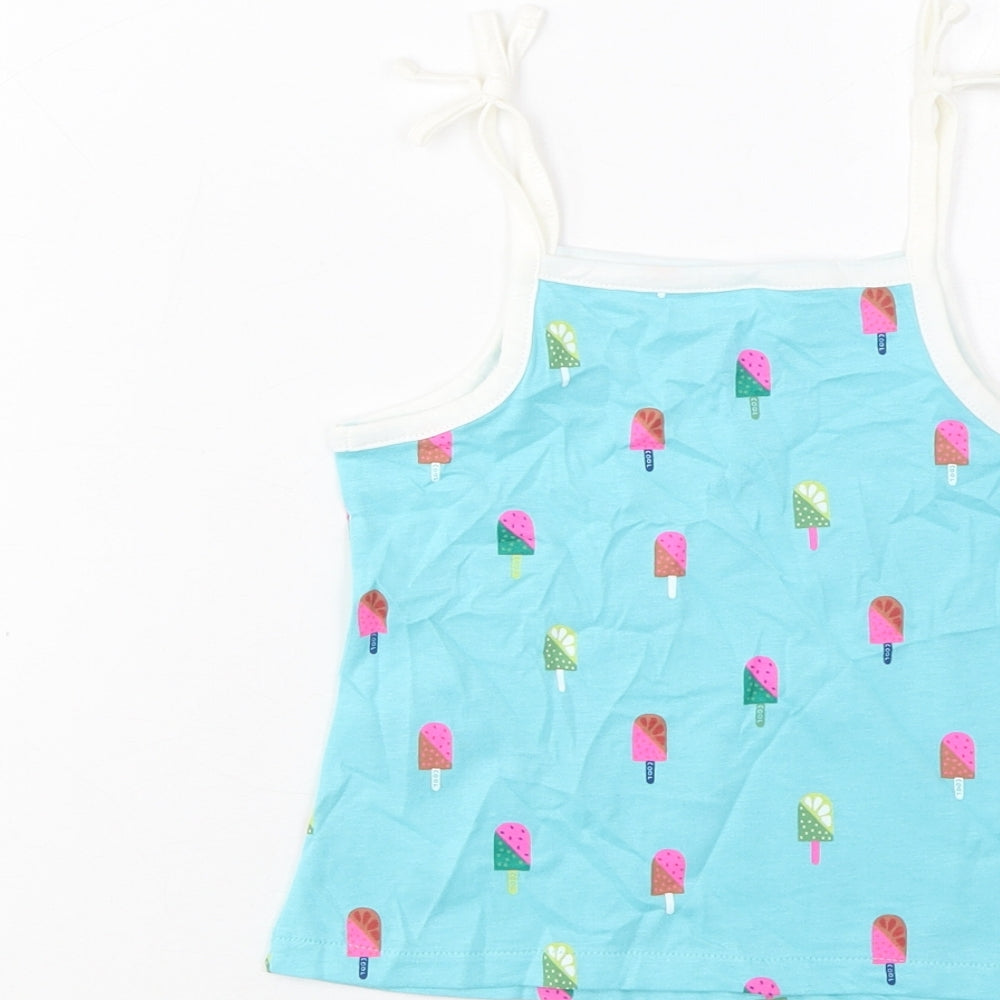 Marks and Spencer Girls Blue Geometric Cotton Basic Tank Size 2-3 Years Square Neck Pullover - Ice Lolly Print