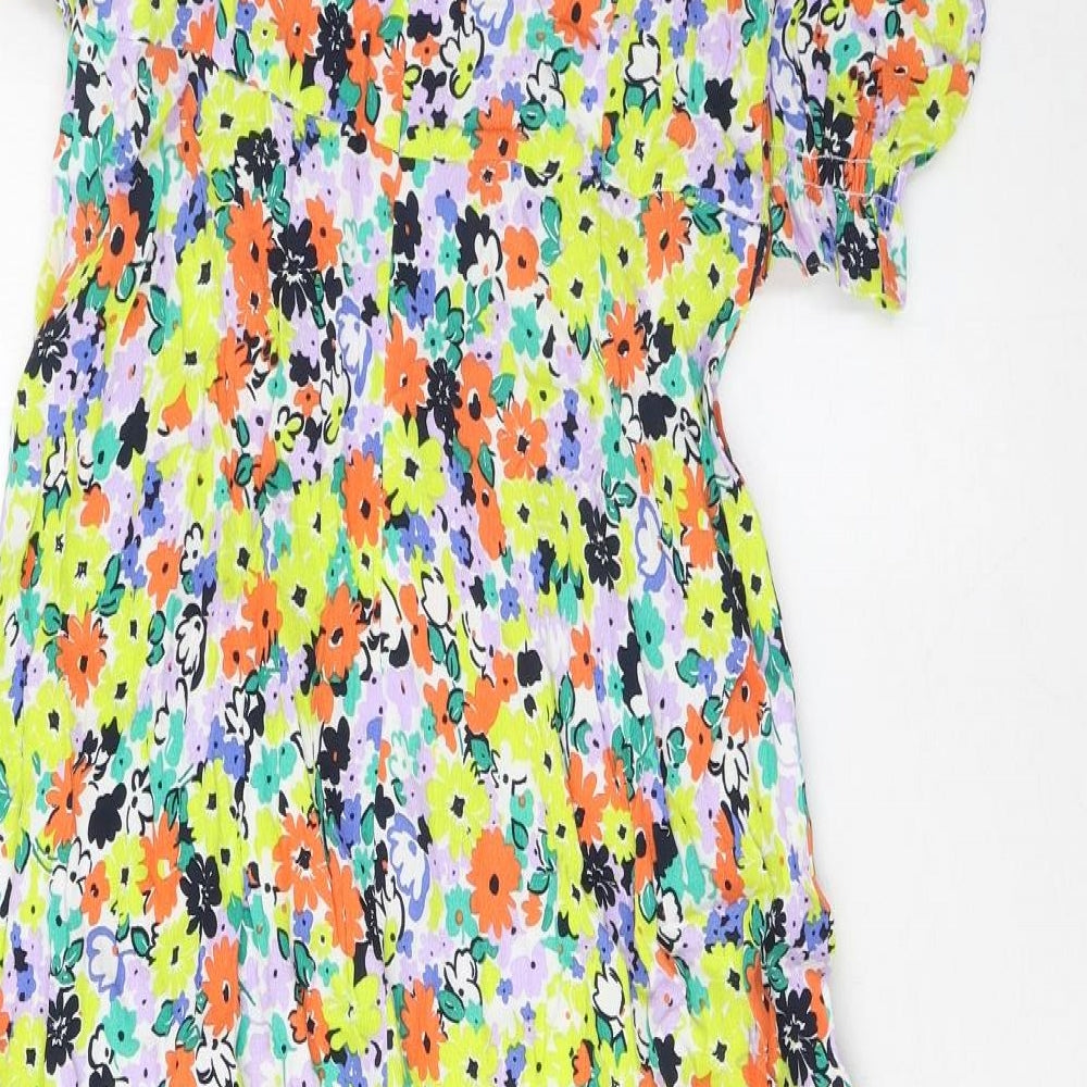 marks and Womens Multicoloured Floral Viscose A-Line Size 10 Crew Neck Zip