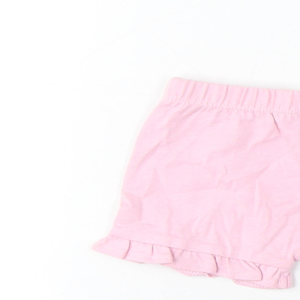 Marks & Spencer Girls Pink Cotton Cropped Trousers Size 0-3 Months Drawstring - Lettuce Edging