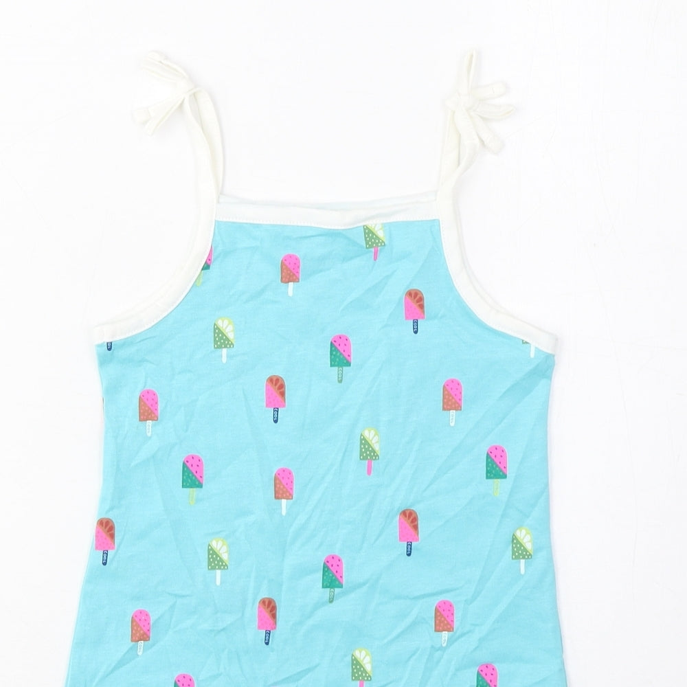 Marks & Spencer Girls Blue Geometric Cotton Cropped Tank Size 3-4 Years Square Neck Pullover