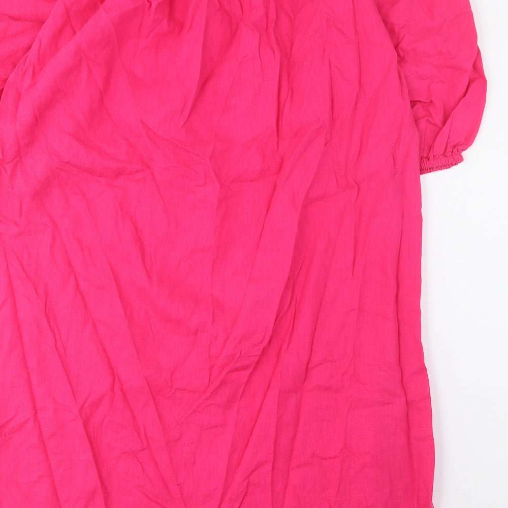 Marks & Spencer Womens Pink Linen A-Line Size M Scoop Neck Pullover