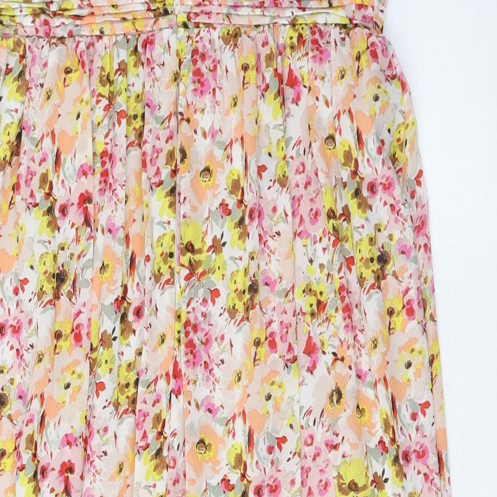 Marks & Spencer Womens Multicoloured Floral Polyester A-Line Size 16 Halter Tie - Pleated, Side Slit