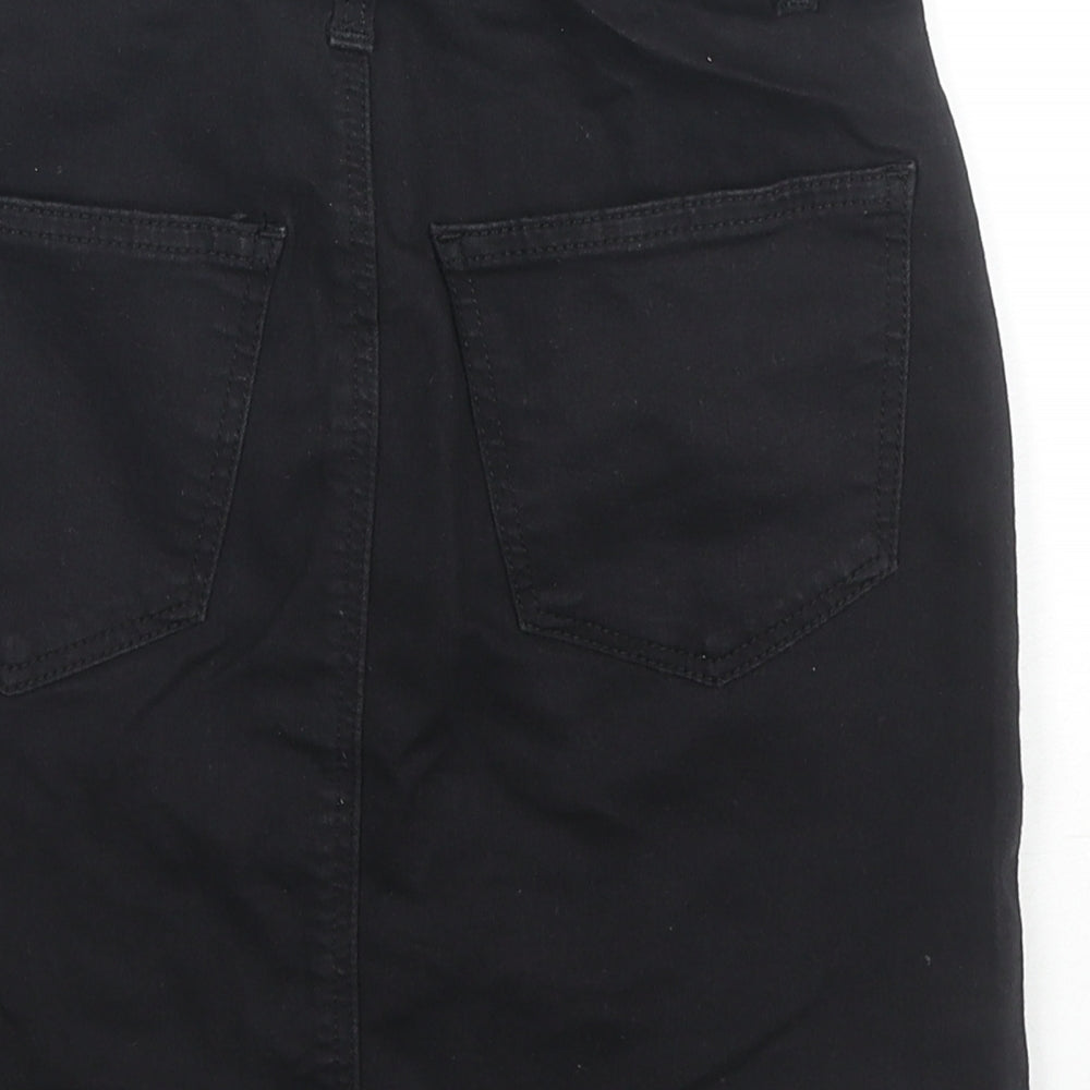 Topshop Womens Black Cotton A-Line Skirt Size 6 Zip