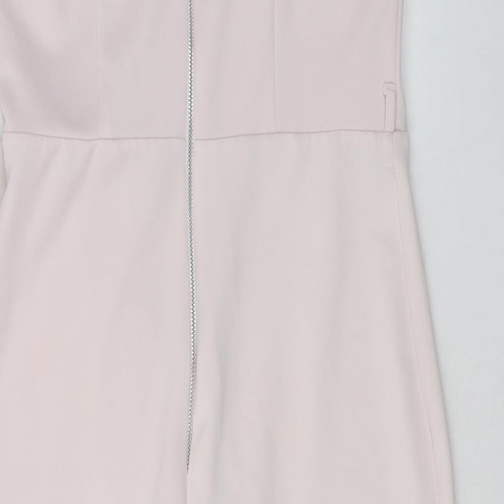Luxe Womens Pink Polyester Bodycon Size 12 V-Neck Zip