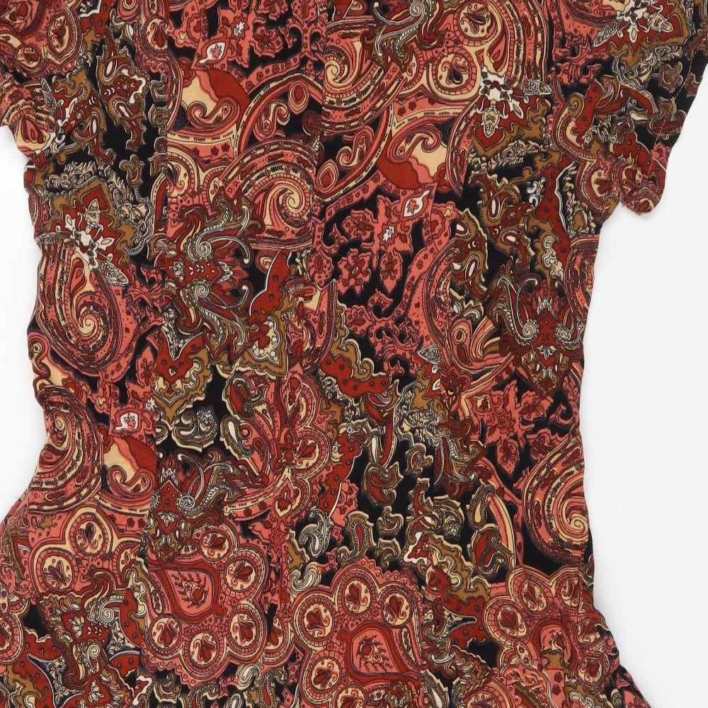 Alice & You Womens Orange Paisley Viscose A-Line Size 12 V-Neck Pullover