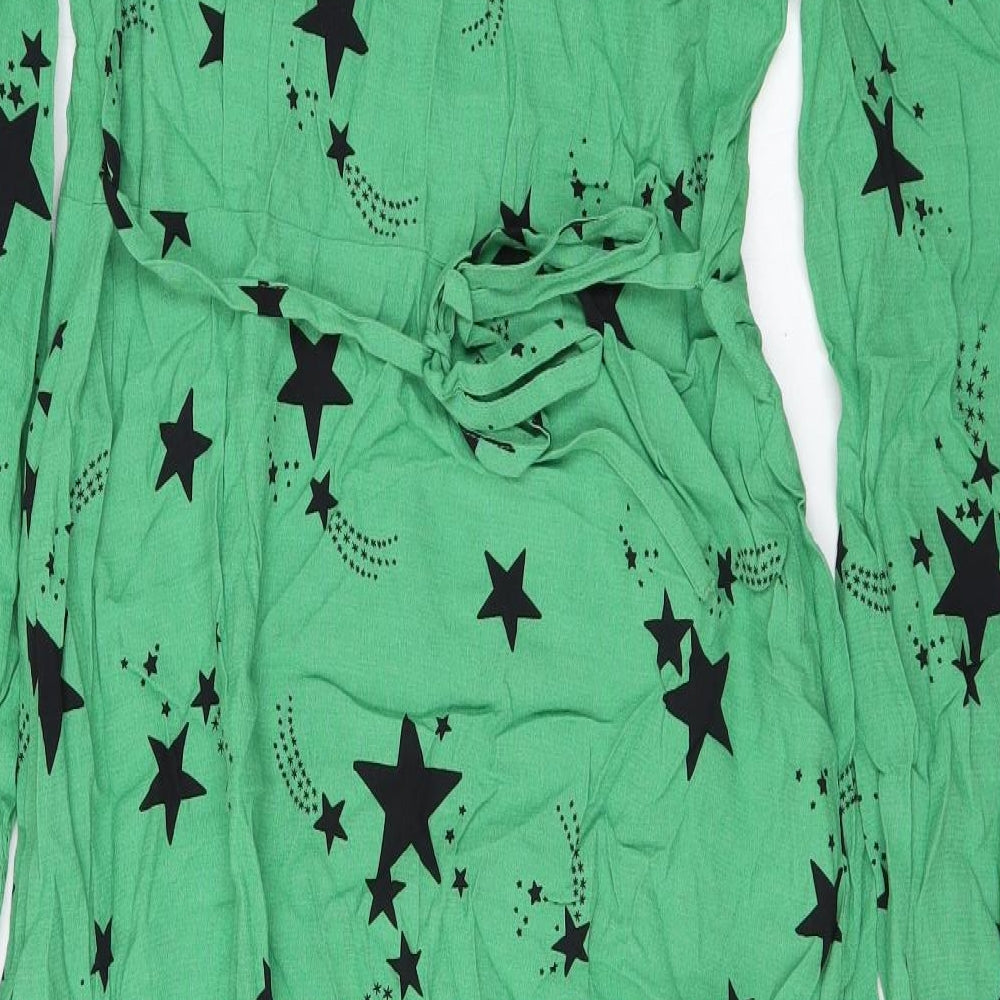 Marks and Spencer Womens Green Geometric Viscose Maxi Size 10 V-Neck Zip