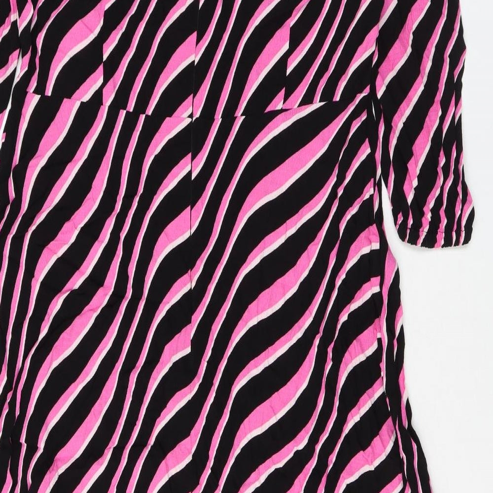 Marks and Spencer Womens Pink Striped Viscose Maxi Size 14 Scoop Neck Zip