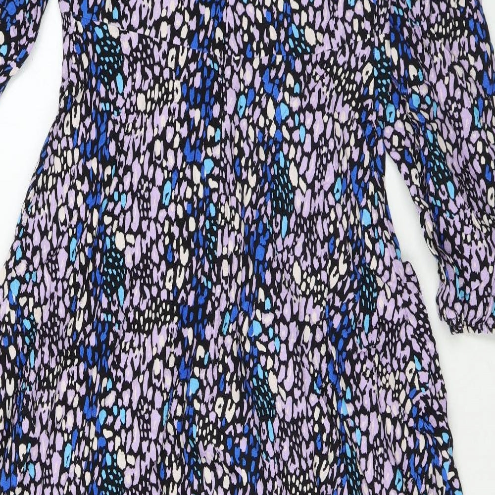 Marks and Spencer Womens Purple Geometric Viscose Maxi Size 10 Round Neck Zip