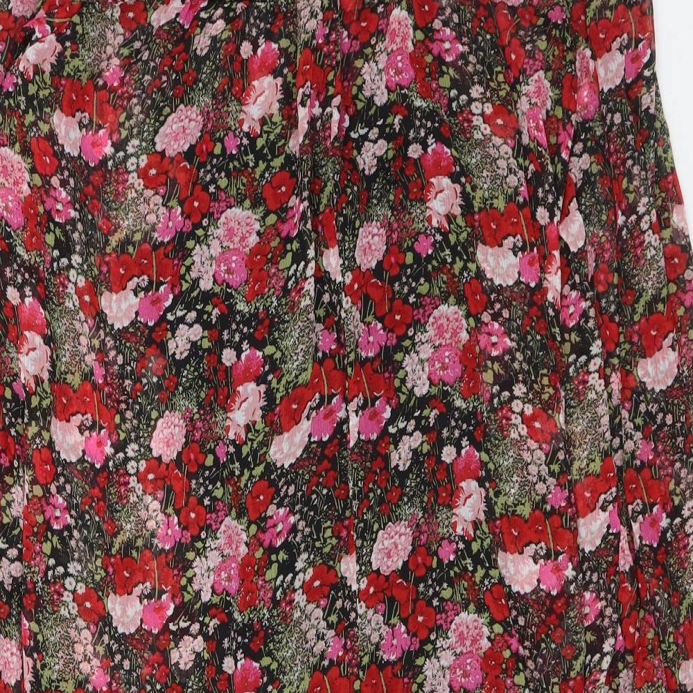 New Look Womens Multicoloured Floral Polyester A-Line Size 10 Mock Neck Button