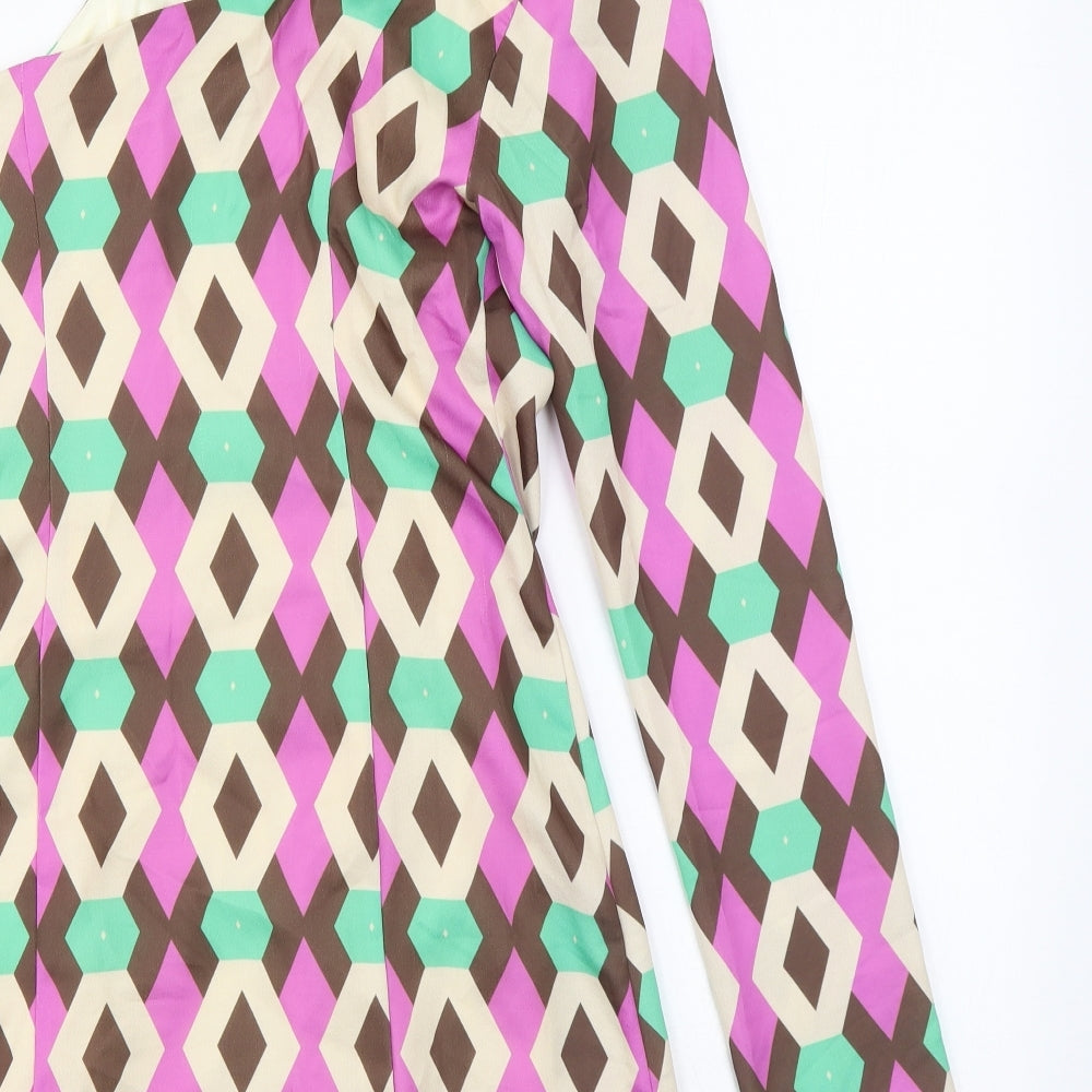 Zara Womens Multicoloured Geometric Polyester Mini Size S One Shoulder Zip