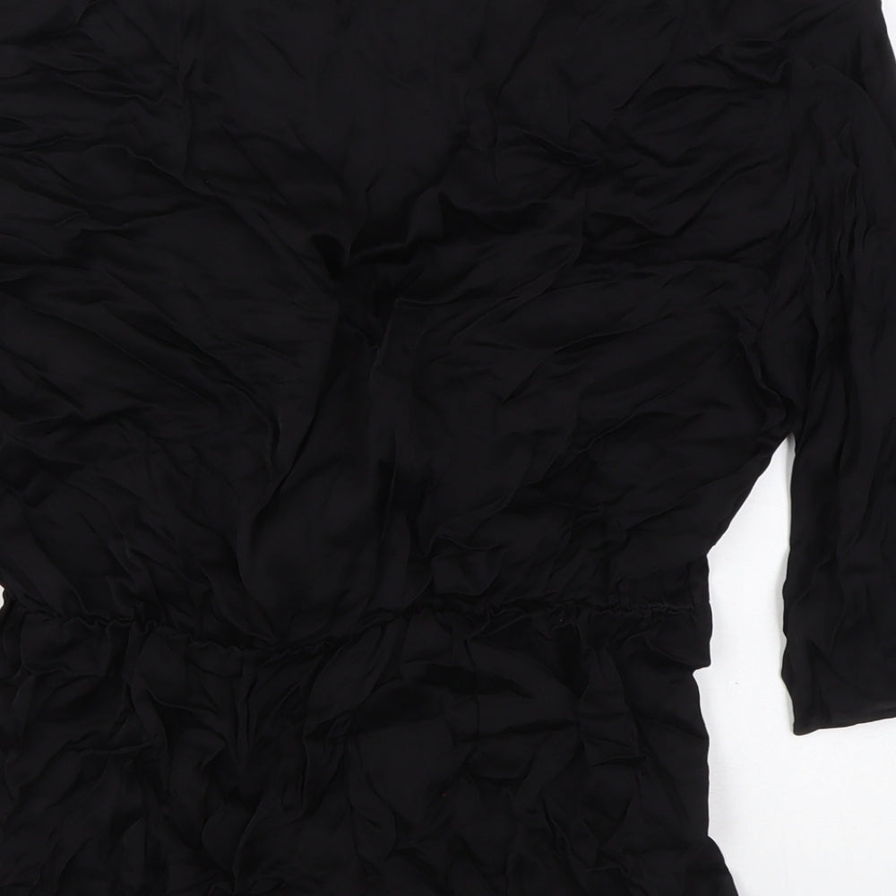 Marks & Spencer Womens Black Viscose Basic Blouse Size 10 V-Neck
