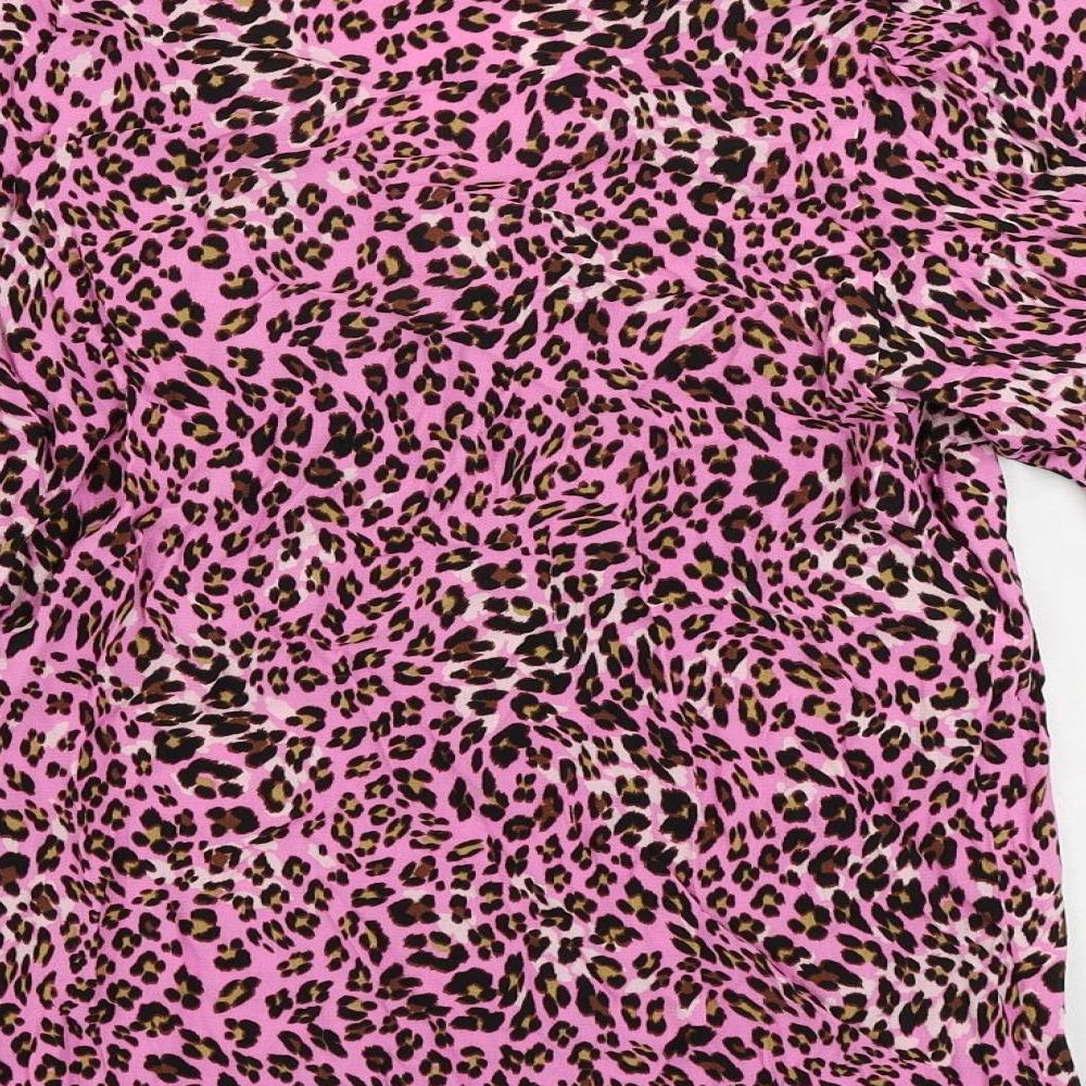 Marks & Spencer Womens Pink Animal Print Viscose Basic Button-Up Size 8 V-Neck