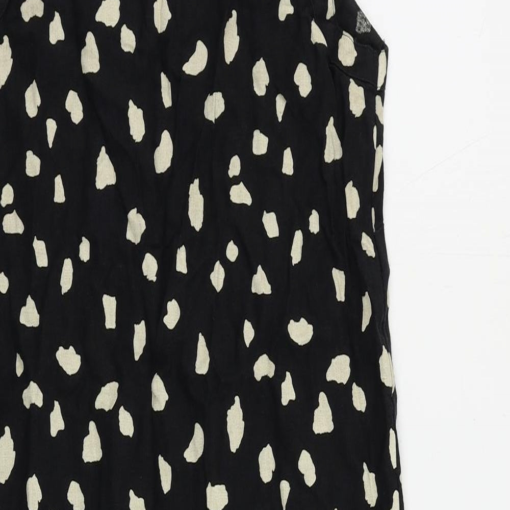 Marks & Spencer Womens Black Animal Print Linen Tank Dress Size 6 Boat Neck Pullover