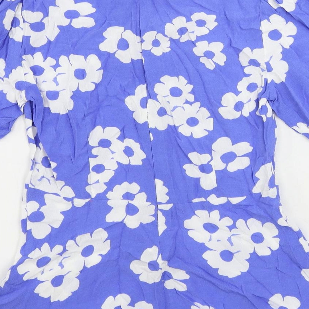 Marks & Spencer Womens Blue Floral Viscose Basic Blouse Size 6 Round Neck