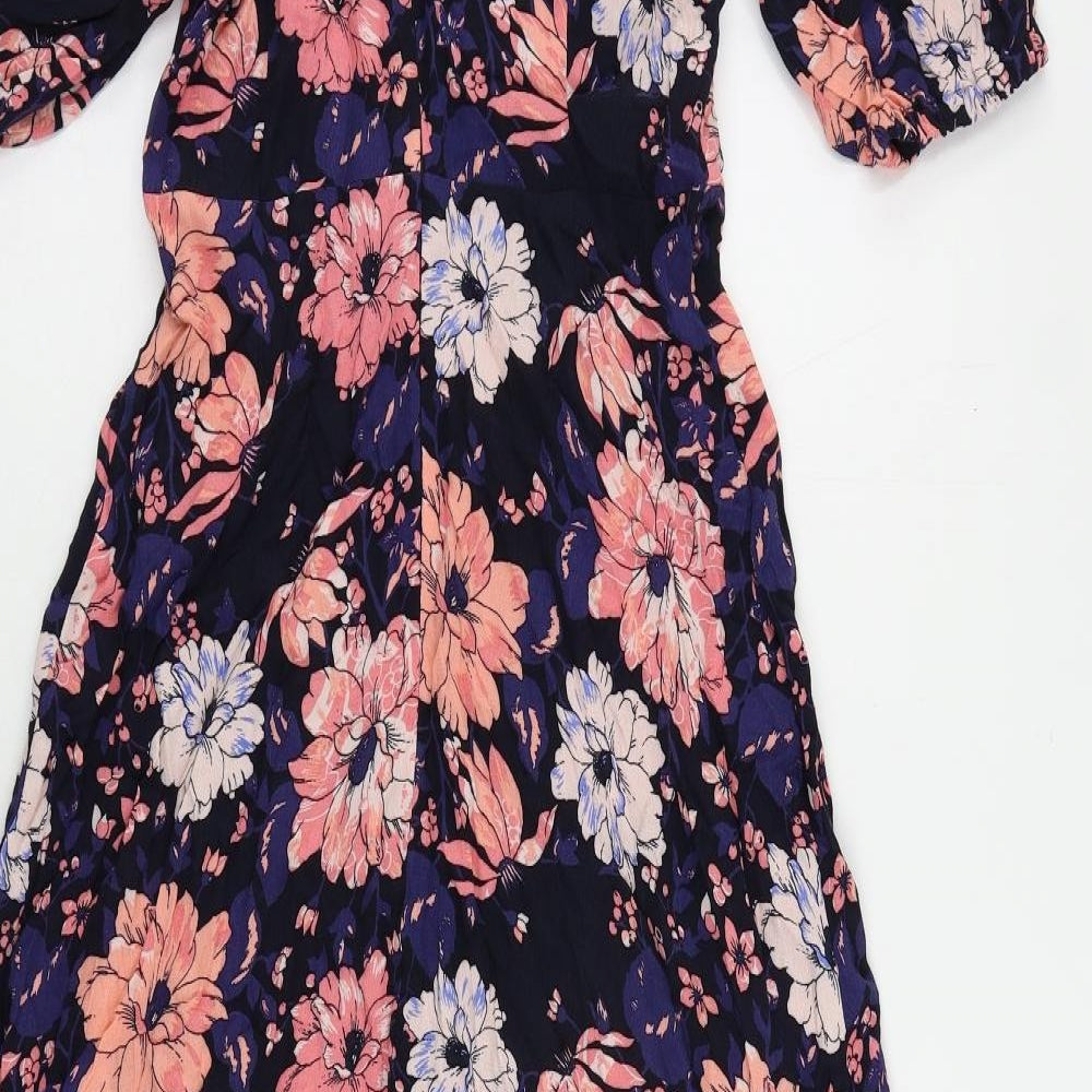 Marks & Spencer Womens Multicoloured Floral Viscose A-Line Size 8 Mock Neck Zip