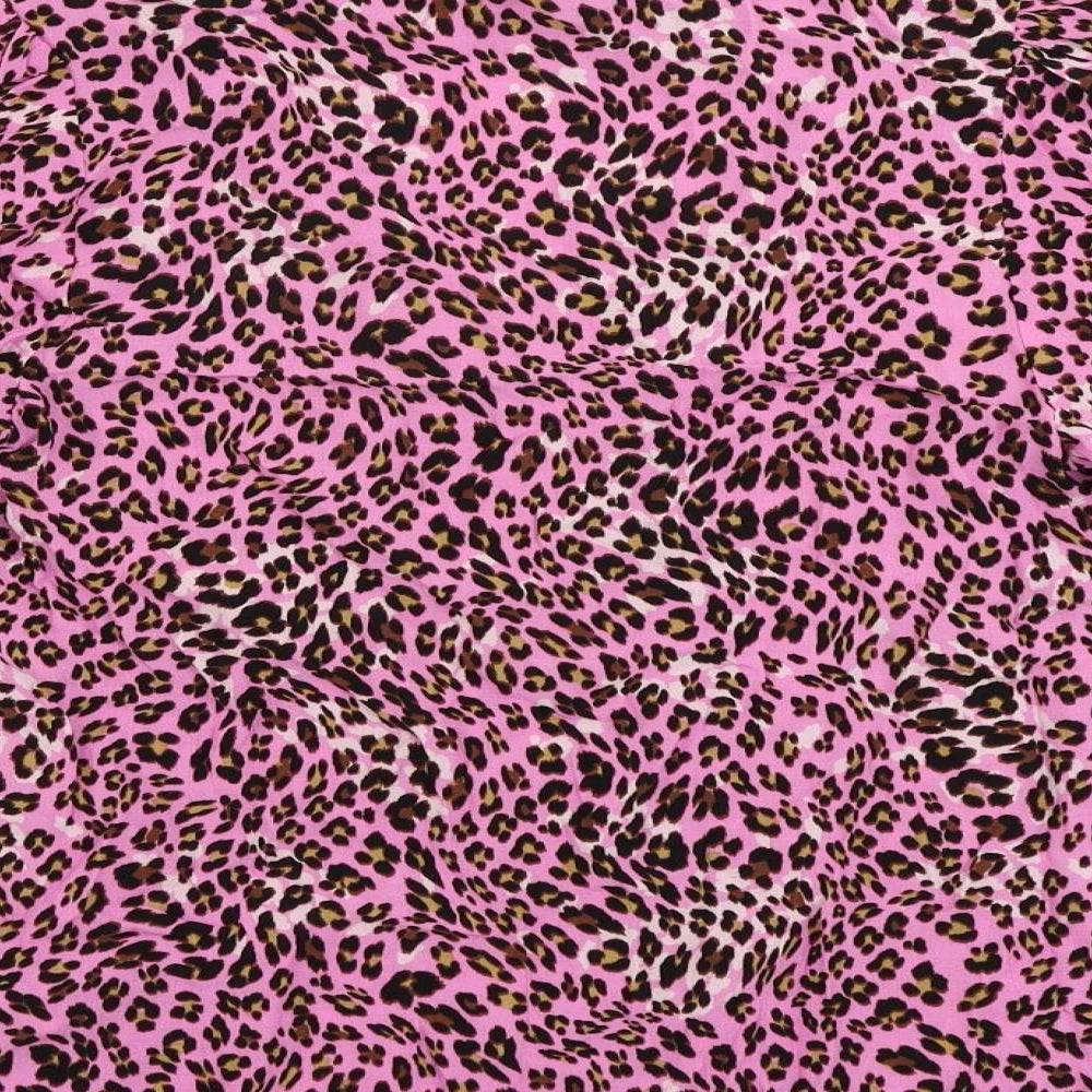 Marks & Spencer Womens Pink Animal Print Viscose Basic Button-Up Size 6 V-Neck