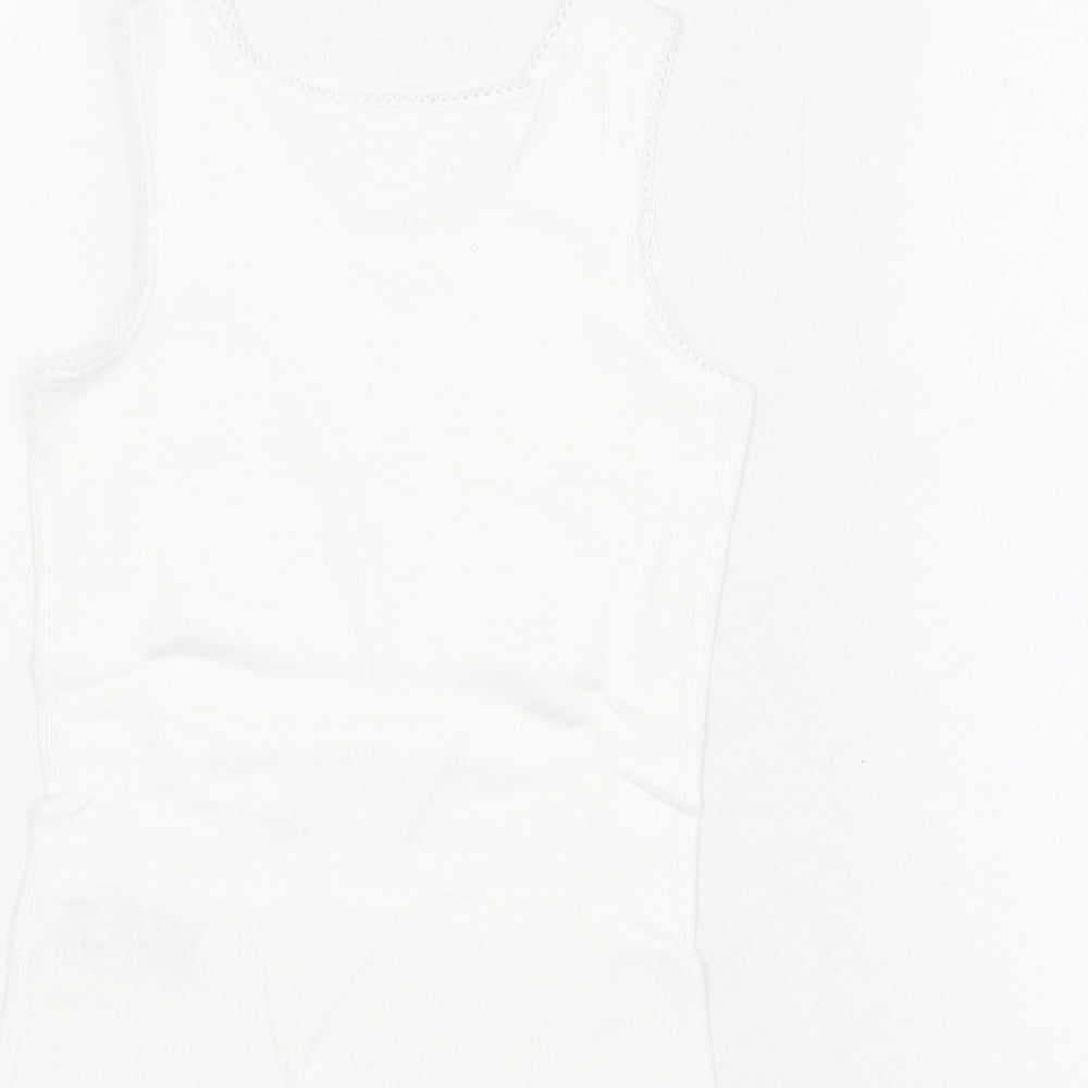 Marks & Spencer Girls White Cotton Basic Tank Size 3-4 Years Round Neck Pullover - Thermal Top