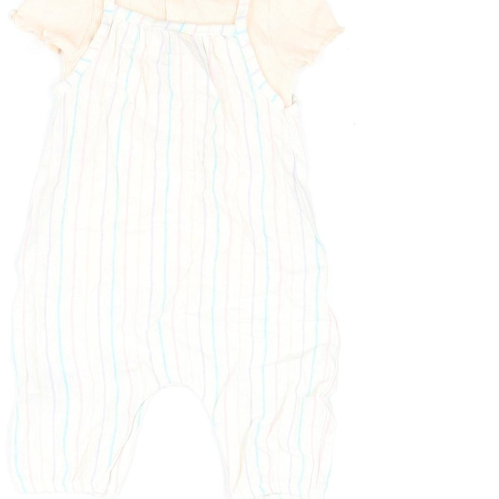Marks & Spencer Girls Pink Striped Viscose Dungaree Outfit/Set Size 0-3 Months Button