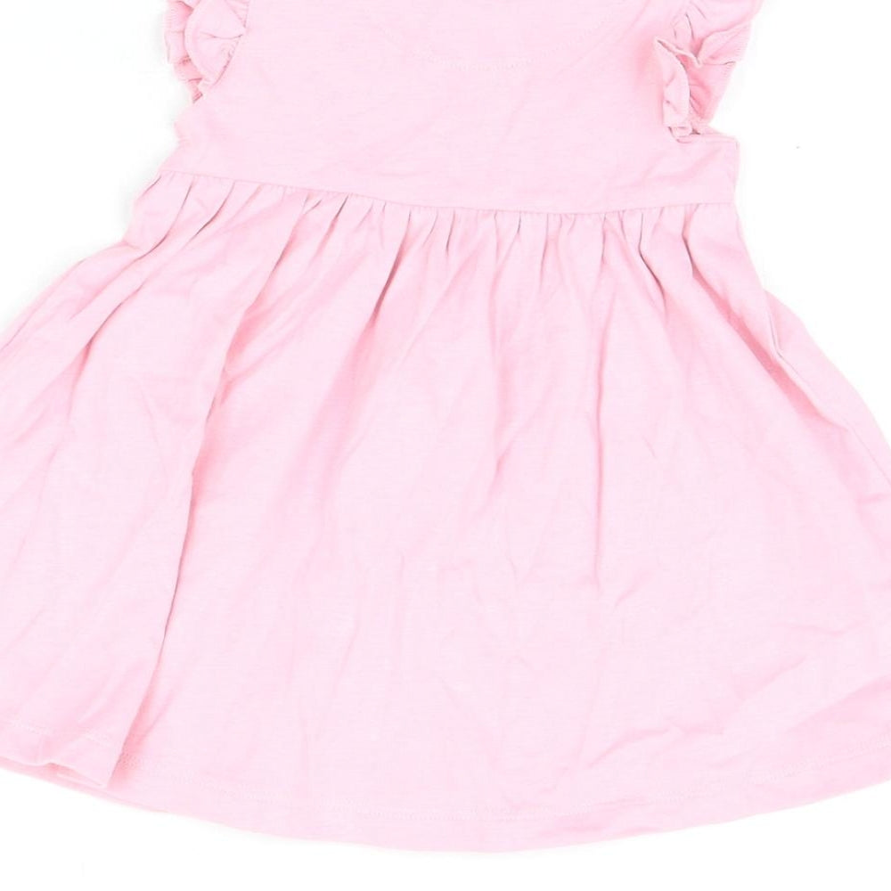 Marks & Spencer Girls Pink Cotton A-Line Size 3-6 Months Round Neck Snap