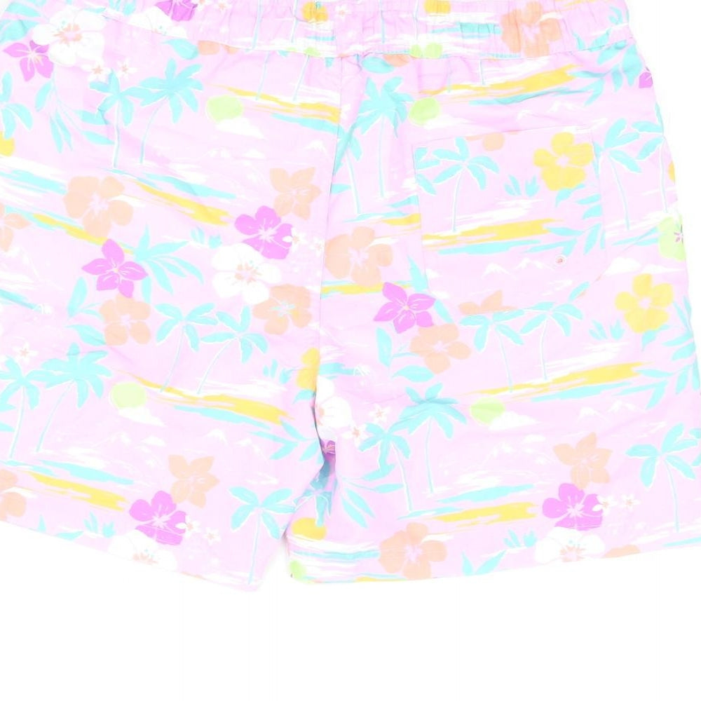 Marks and Spencer Boys Purple Floral Polyester Bermuda Shorts Size 10-11 Years Regular Drawstring - Swim Shorts