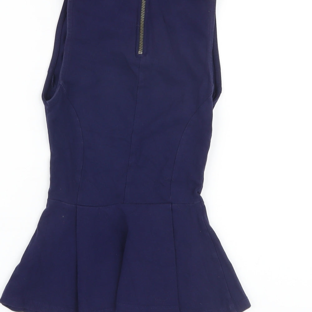 Topshop Womens Blue Cotton Basic Tank Size 6 Round Neck