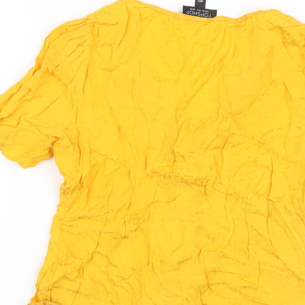 Topshop Womens Yellow Animal Print Viscose Basic Blouse Size 10 V-Neck