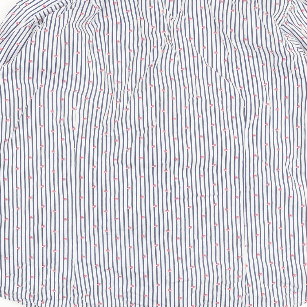 Report Collection Mens Blue Striped Cotton Button-Up Size L Collared Button